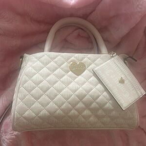 Juicy Couture Cream Quilted Satchel with Gold Heart Charm and Card Holder